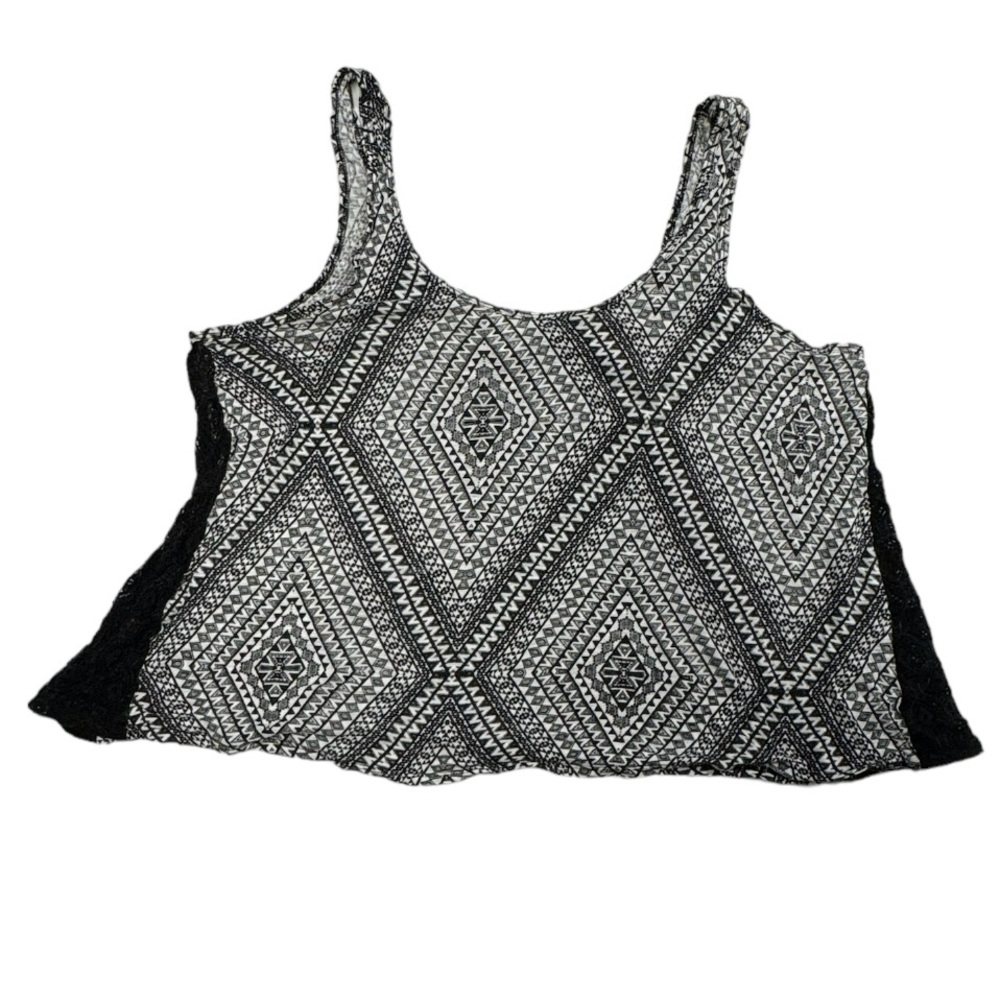 Junie and Jade size large tank top. Black and white abstract with lace sides.